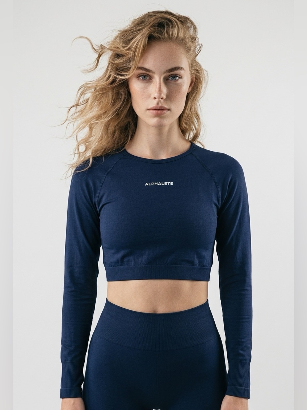 Alphalete Navy Long-Sleeve Cropped Crew Top